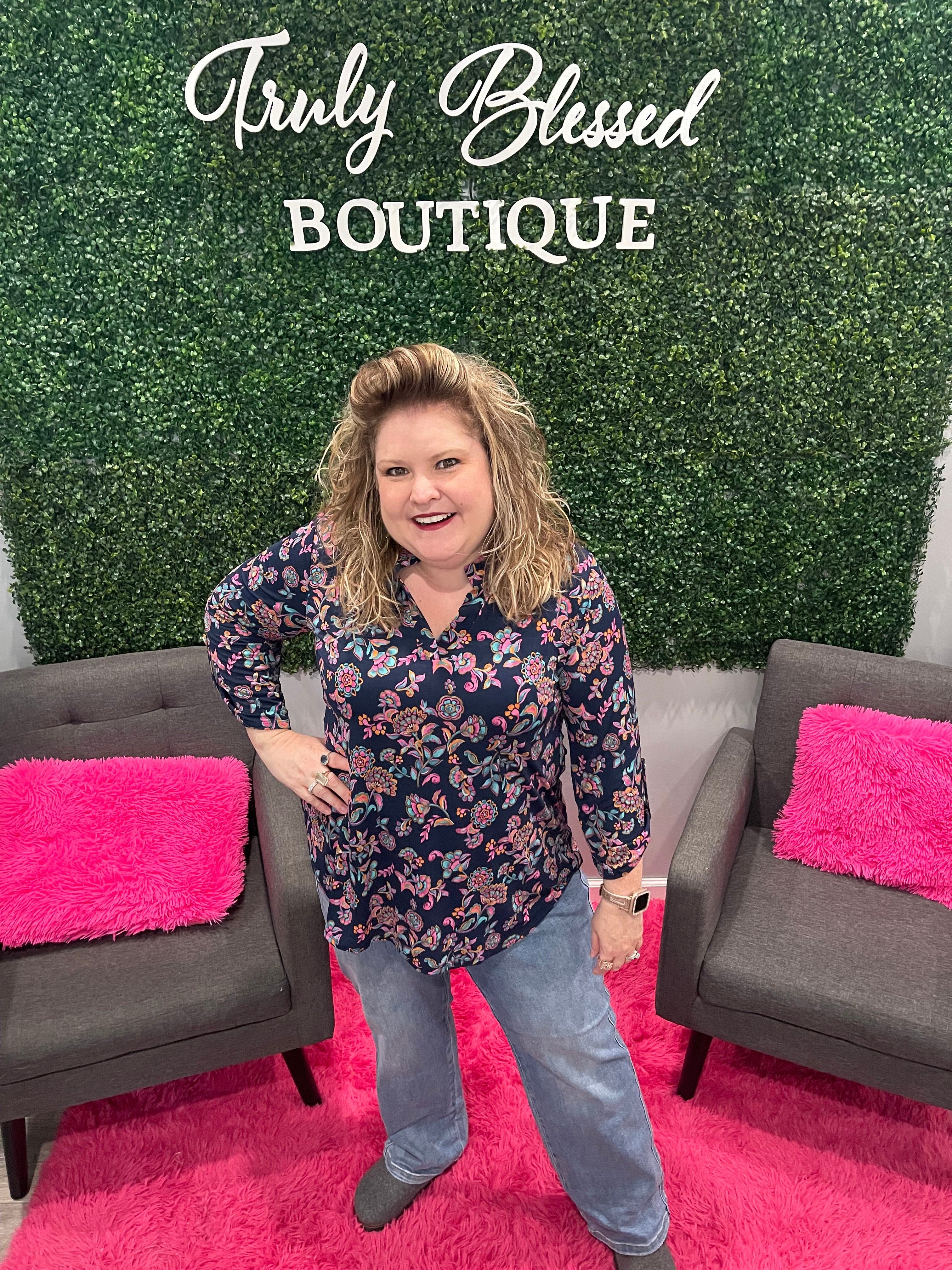 Dear Scarlett Navy Pink Floral top