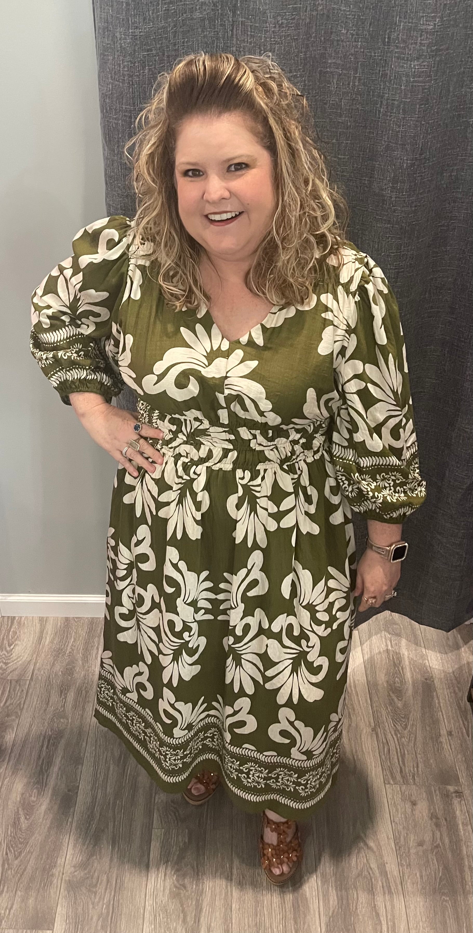 She and Sky Olive Floral dress